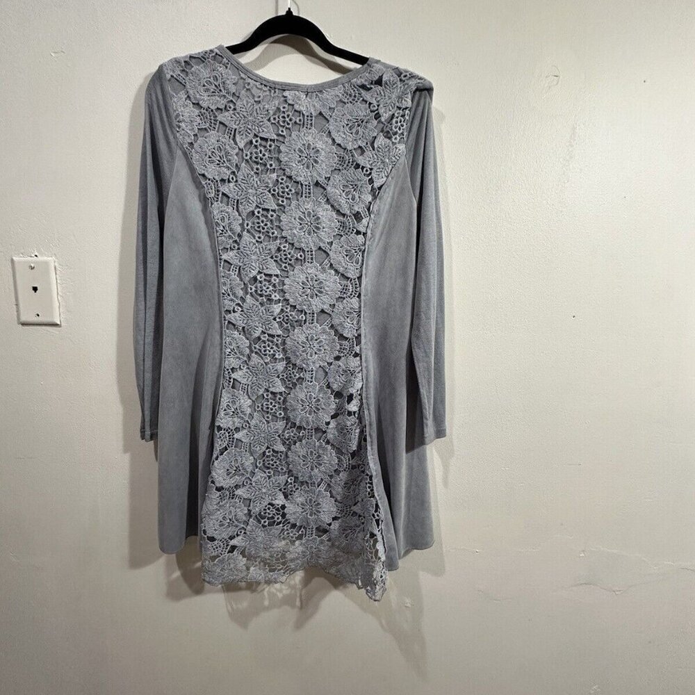 Feratelli Women's Boho Art Top Gray Long Sleeve Tunic Style Lace Crochet SZ M - Picture 10 of 16